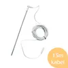 A white wire probe and a coiled white wire against a white background, with a yellow circle containing text. Produktbild-Vorschau