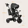 A black tricycle with dimensions indicated by measurement lines and text. Produktbild-Vorschau