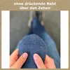 Hands holding a blue sock, showing the seam at the toe. Produktbild-Vorschau