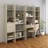 A bookshelf unit with a desk and chair integrated into it, set against a light gray wall and on a wooden floor. Náhled obrázku produktu