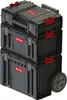 A stack of three Qbrick System toolboxes, with the bottom one on wheels. Náhled obrázku produktu