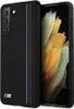 A black smartphone case with BMW M stripes is shown next to a smartphone displaying a colorful abstract image. Náhľad obrázku produktu