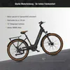 An e-bike is shown on an inclined surface with text describing its features. Produktbild-Vorschau