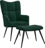 A dark green velvet armchair and ottoman set against a white background. Produktbild-Vorschau