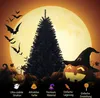 A Halloween-themed scene with a black Christmas tree, pumpkins, bats, and a witch's hat under a large full moon. Anteprima dell’immagine prodotto
