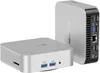 Two silver mini PCs are shown against a white background. One is in the foreground, angled slightly, and the other is in the background, standing upright. Produktbild-Vorschau