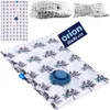 A vacuum storage bag with a lavender pattern is shown from a diagonal angle, with smaller images of the bag in different states at the top. Anteprima dell’immagine prodotto