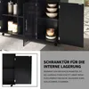 A black kitchen cart with open doors, showing shelves with bowls and jars. A smaller inset image shows a closed cabinet. Produktbild-Vorschau