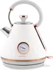 A white electric kettle with rose gold accents and a built-in thermometer. Produktbild-Vorschau