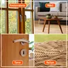 A collage of four images showing different home interior elements: a window frame, a living room sofa and coffee table, a door handle, and a close-up of rattan weaving. Produktbild-Vorschau