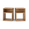 Two wooden cube-shaped side tables are shown in front of a white background. Produktbild-Vorschau