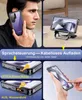 Collage of images showing a person holding a phone in a case, a phone charging on a stand, and close-ups of the phone case highlighting features. Produktbild-Vorschau