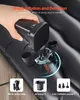 A hand is holding a black air pump over an inflatable mattress, demonstrating quick inflation and deflation. Produktbild-Vorschau