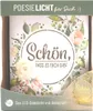 The image shows the packaging of an LED decorative light with a floral design and text. A smaller image of the lit product is visible on the right side. Produktbild-Vorschau