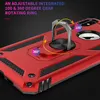 A close-up view of a red smartphone case with a rotating ring holder. Produktbild-Vorschau