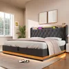 A bedroom scene featuring a modern bed with LED lighting. Produktbild-Vorschau