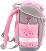 Side view of a pink and gray children's backpack with star and ballerina motifs. Produktbild-Vorschau