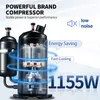 A cutaway view of a powerful brand compressor with marketing text highlighting its features. Voir les images du produit