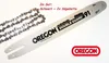 A chainsaw bar and two chains are laid out on a white background, with an Oregon logo at the bottom right. Voir les images du produit