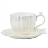 Porzellan Tasse mit Untertasse Perlen Design Weiß 240 ml Produktbild-Vorschau 3