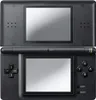 A black Nintendo DS Lite handheld game console is shown from the front, open, with both screens visible. Produktbild-Vorschau