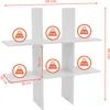A white shelf unit with multiple compartments, showing dimensions and weight capacity. Produktbild-Vorschau