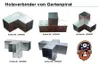 A collection of metal corner brackets and connectors for wooden structures, along with a cartoon pirate logo. Produktbild-Vorschau