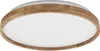 A close-up, front-facing view of a white LED ceiling light with a wooden ring accent. Produktbild-Vorschau