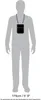 A silhouette of a person wearing a neck pouch, with height indicated. Voir les images du produit