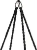 A close-up view of the top of a black hanging chair, showing the metal rings and braided ropes. Voir les images du produit