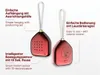 Two red decorative Christmas ornaments with text descriptions of their features. Voir les images du produit