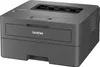 A black Brother laser printer is shown from a three-quarter front angle on a white background. Produktbild-Vorschau