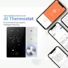 A smart thermostat and several smartphones displaying app interfaces, suggesting smart home control and data visualization. Náhled obrázku produktu