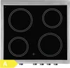 A close-up view of a black electric hob with four circular cooking zones. It has a silver metal frame around the edge and control knobs at the bottom. Produktbild-Vorschau