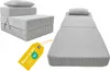 A folded mattress and a unfolded mattress with a pillow, shown on a white background. Podgląd zdjęcia produktu