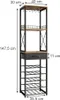 A tall, narrow wine rack with multiple shelves and a drawer, shown against a white background with dimensions indicated by text and lines. Podgląd zdjęcia produktu