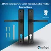 A product image showcasing a set of black door handles with accompanying screws and a spacer, set against a gradient blue and white background. Anteprima dell’immagine prodotto