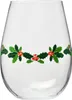 A clear glass wine glass decorated with a holly and berry garland. Produktbild-Vorschau