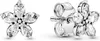 A pair of silver flower-shaped earrings with clear gemstones, shown against a white background. Produktbild-Vorschau