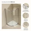 A corner shower enclosure with detailed callouts highlighting its features. Anteprima dell’immagine prodotto