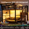 Łóżko piętrowe 90 x 200 cm, metalowe z listwą LED i półką Podgląd zdjęcia produktu 5