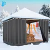 A gazebo covered in snow, with dark gray curtains drawn around it, showing orange arrows indicating heat inside. Anteprima dell’immagine prodotto