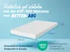 A mattress is shown with dimensions and marketing text. Produktbild-Vorschau