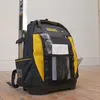A Stanley FatMax tool backpack with a level leaning against it. Voir les images du produit