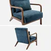 Two views of a blue armchair with wooden frame. Anteprima dell’immagine prodotto