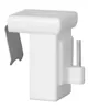 A white plastic window hook with a silver metal clip. Voir les images du produit