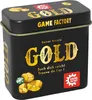 A black tin box for a board game, featuring gold lettering and images of gold nuggets and a gemstone. Anteprima dell’immagine prodotto