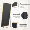 A full-length mirror with its stand shown from the back, with callouts highlighting its features. Produktbild-Vorschau