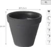 A dark gray planter pot with dimensions and capacity indicated. Náhled obrázku produktu