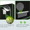 A collage showing details of a grow tent, including a window for observing plants and an air intake vent with mesh. Produktbild-Vorschau